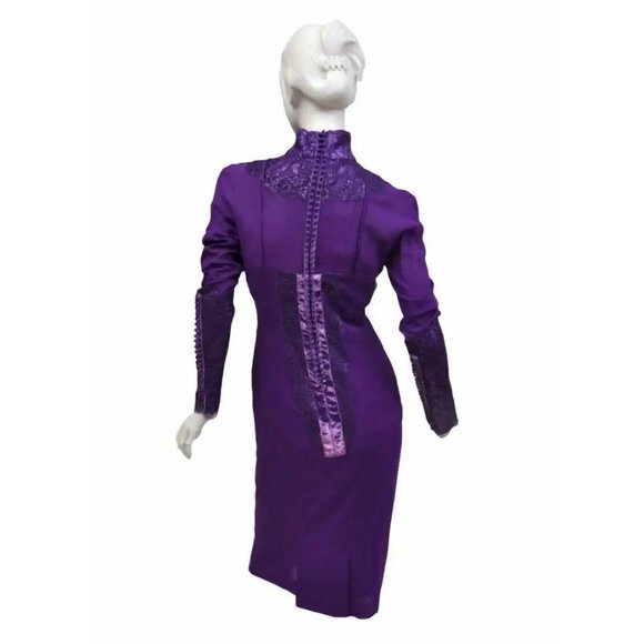 New Tom Ford Metallic Amethyst Lace Cocktail Dress 40, US 4 - Picture 4 of 8